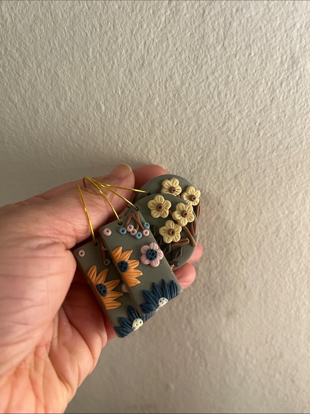 Handmade Floral Polymer Clay Earrings in Sage Green